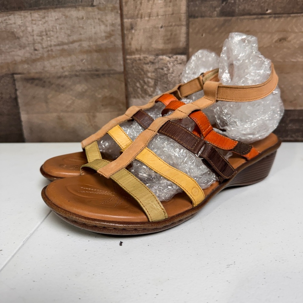 Born Wedge Sandals Womens 9 Multi Color Leather Strappy W21420 Comfort Gladiator